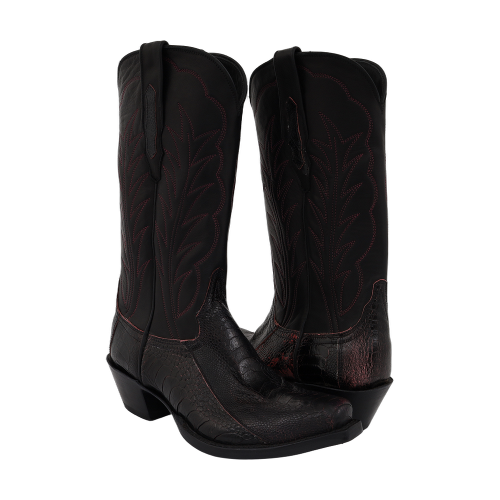 FACTORY SECOND MENS 12-2 BLACK CHERRY OSTRICH LEG WILD MINK 12-2-3 COWBOY BOOT 9.5 D