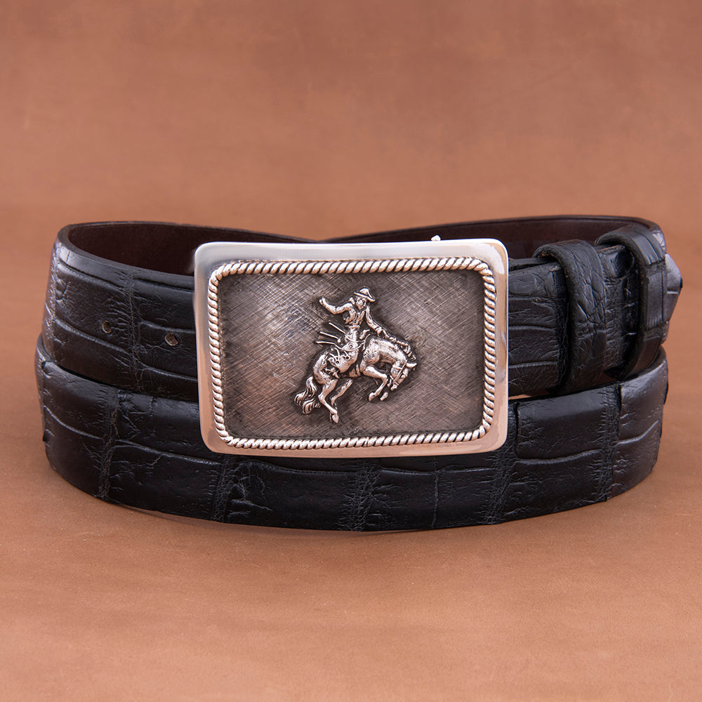 Gabe Crosshatch Buckle with Bronc Rider
