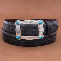 HART BUCKLE WITH WESTERN ENGRAVING AND TURQUOISE STONES