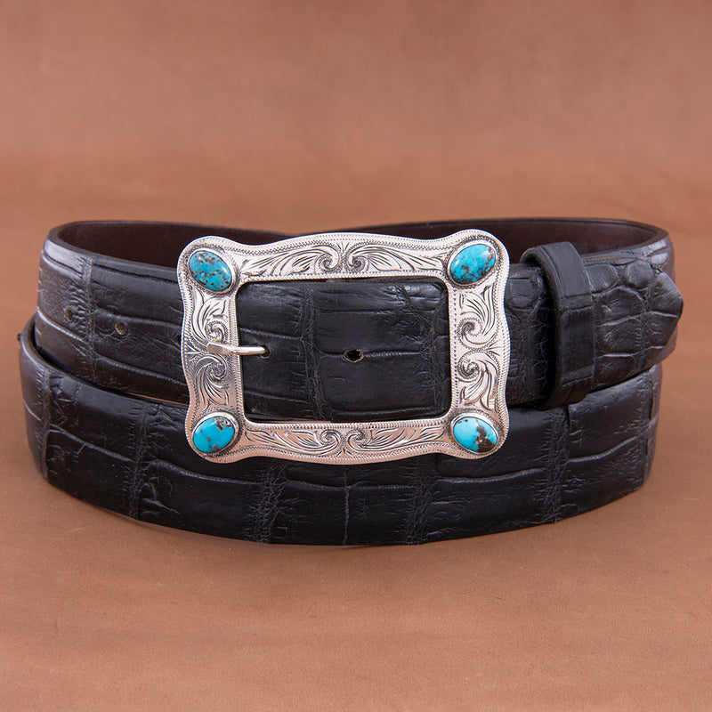 HART BUCKLE WITH WESTERN ENGRAVING AND TURQUOISE STONES