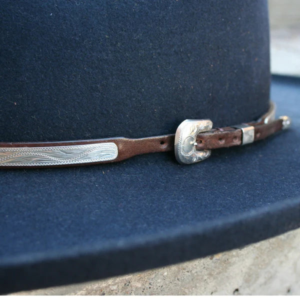 Montie Montana Sterling Silver Hatband on Chocolate Leather