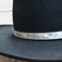 Montie Montana Wide Sterling Silver Hatband Black Leather