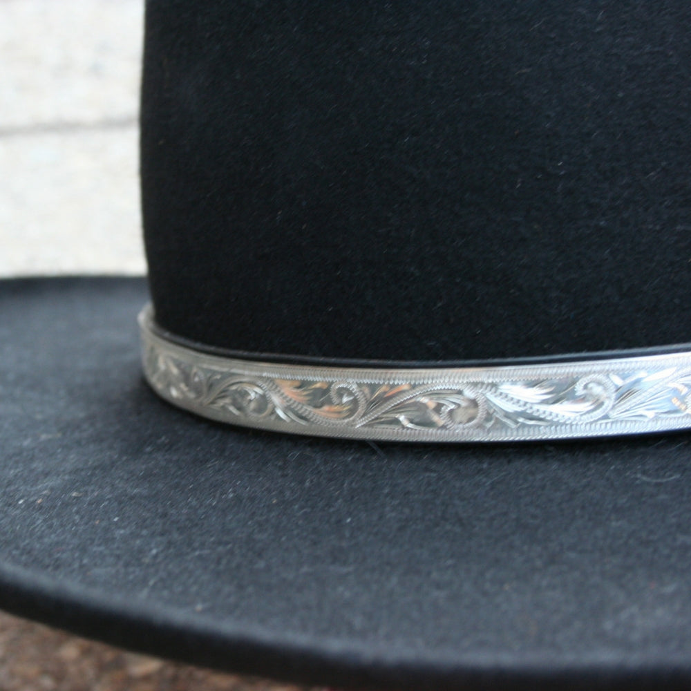 Montie Montana Wide Sterling Silver Hatband Black Leather