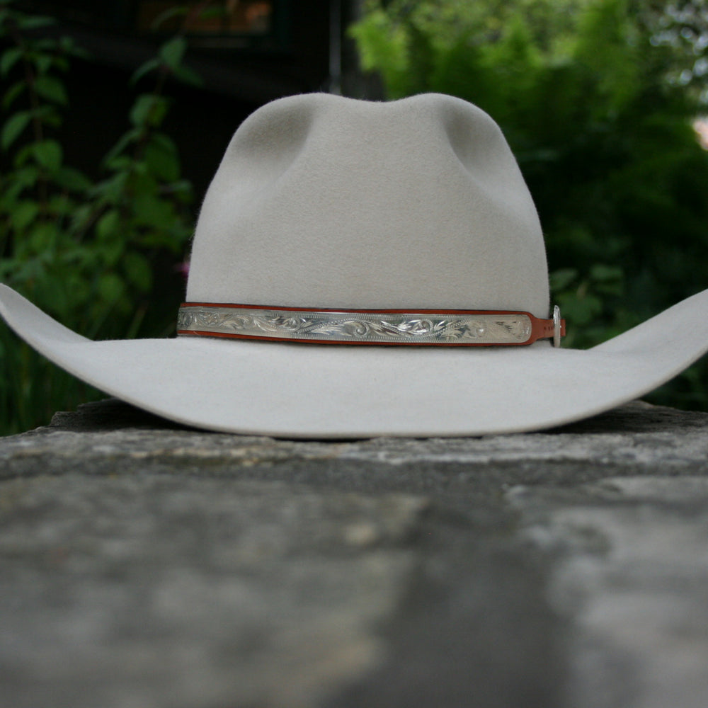 Montie Montana Wide Sterling Silver Hatband Natural Leather
