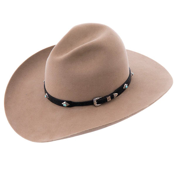 Black Gator Hat Band with 9 Turquoise Stones & Sterling Silver Diamonds