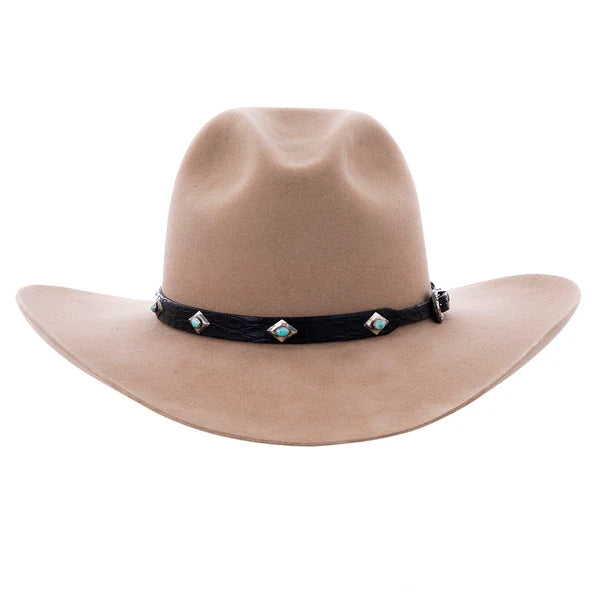 Black Gator Hat Band with 9 Turquoise Stones & Sterling Silver Diamonds