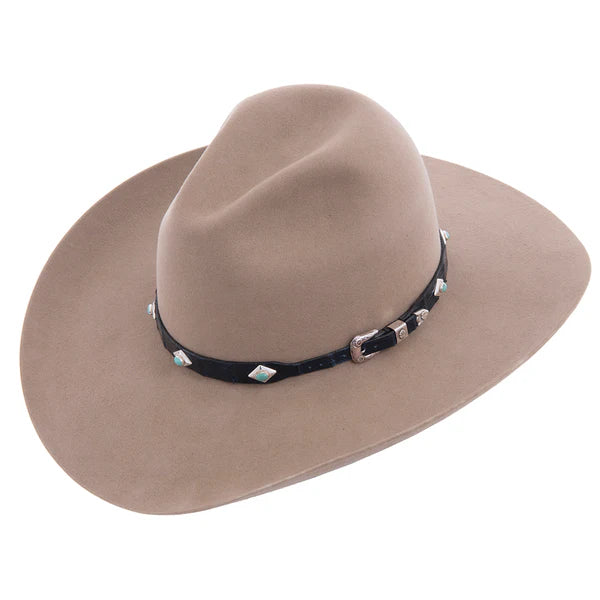 Blue Gator Hat Band with 9 Turquoise Stones & Sterling Silver Diamonds