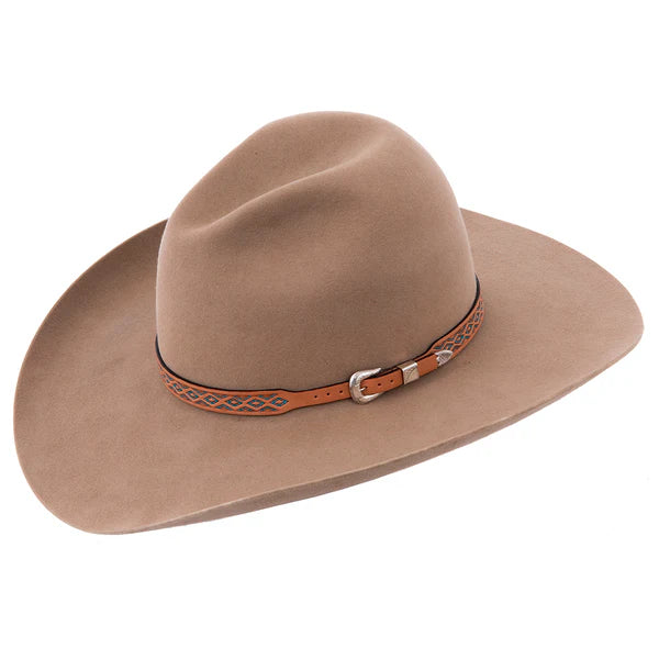 Antique Brown Hat Band with Turquoise Tooled Diamond & Half Diamond
