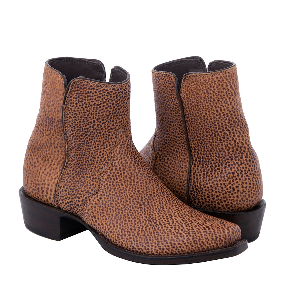 Men's Short Tan Pebbled Bison Boot