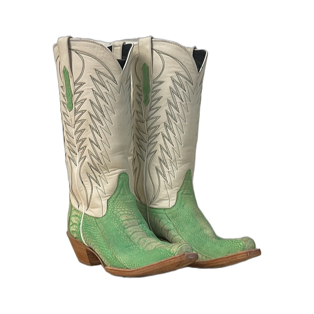 LADIES 13-2 PATRIZIO GREEN OSTRICH LEG WHITE FINESSE H005 COWBOY BOOT