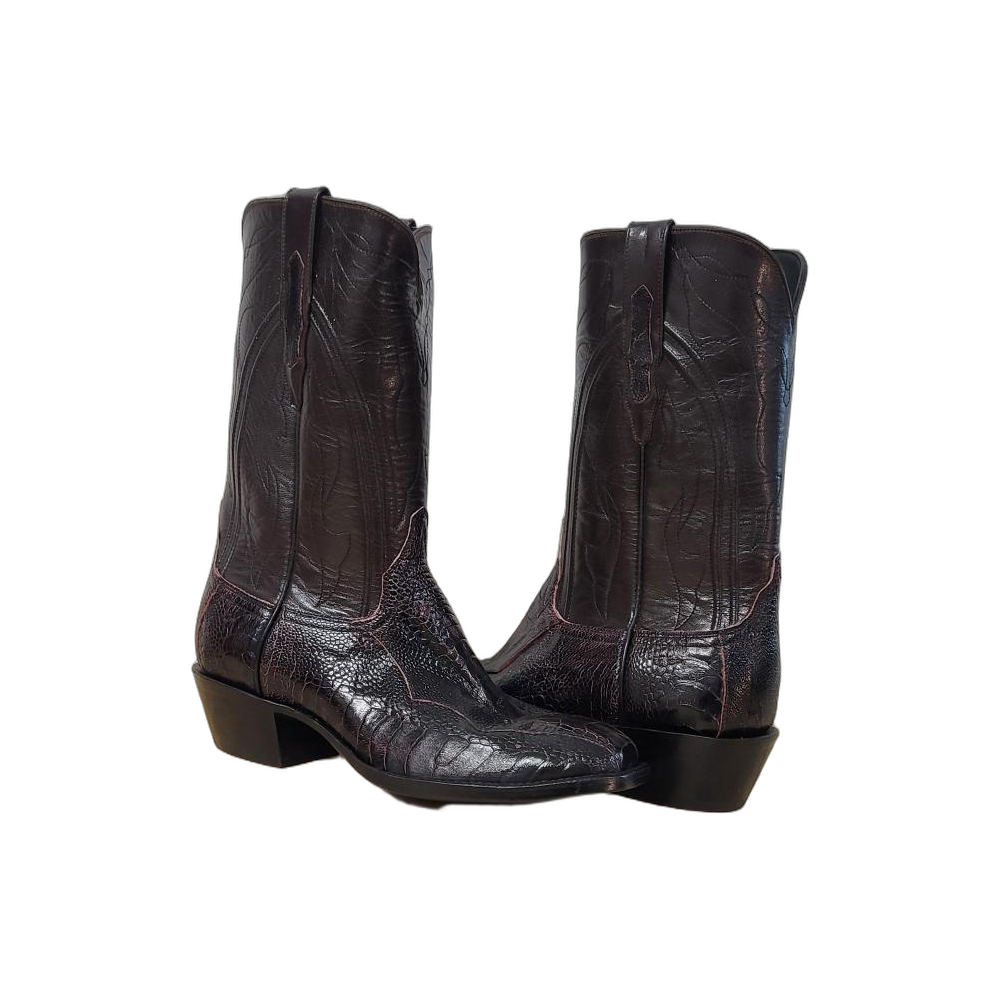 MEN'S 12-2 BLACK CHERRY OSTRICH LEG WILD MINK 12-2-3 COWBOY BOOT