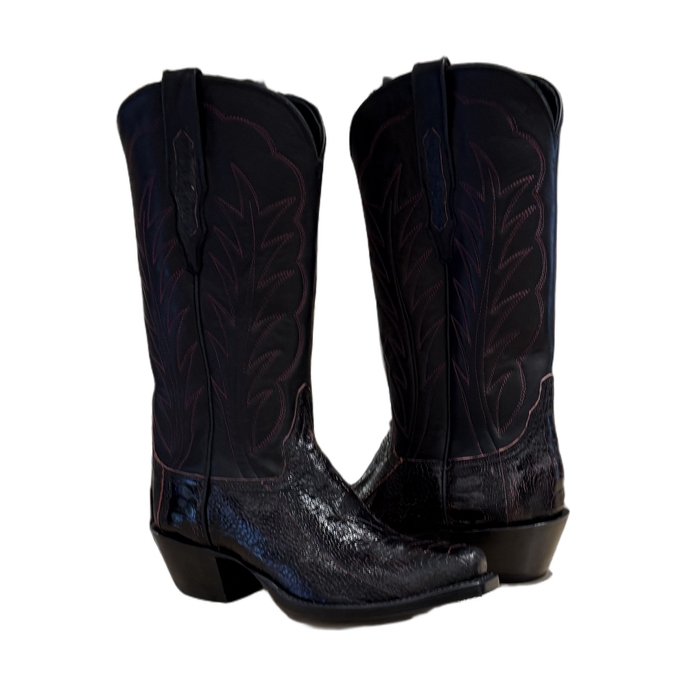 LADIES 13-2 BLACK CHERRY OSTRICH LEG WINE WINN STITCH COWBOY BOOT
