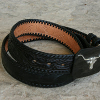 Black Alligator Belly Tooled with Lacing 1 1/2" Belt