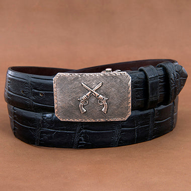 Mesa Crosshatch Buckle with Crossed Pistols and Saw Tooth Border