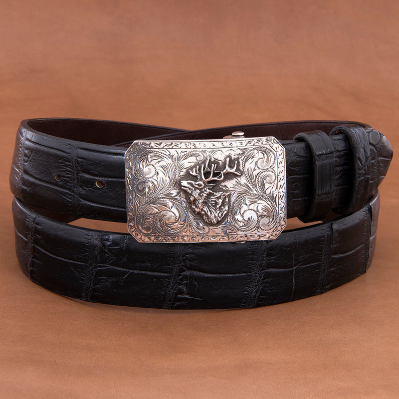 Mesa Western Buckle with Elk and a Saw Tooth Border
