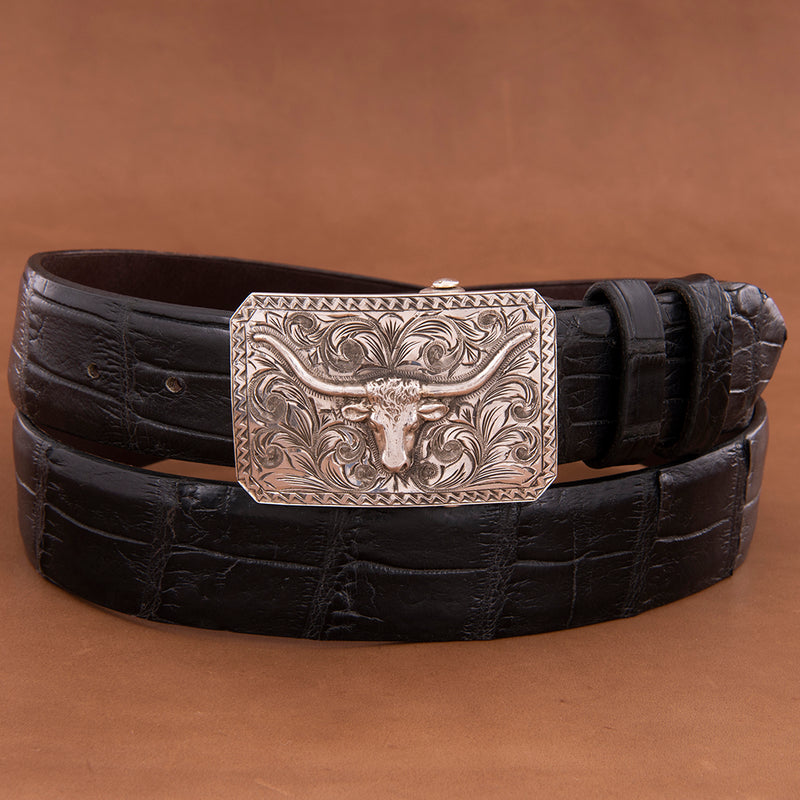 Mesa Western Buckle with Steer and a Saw Tooth Border