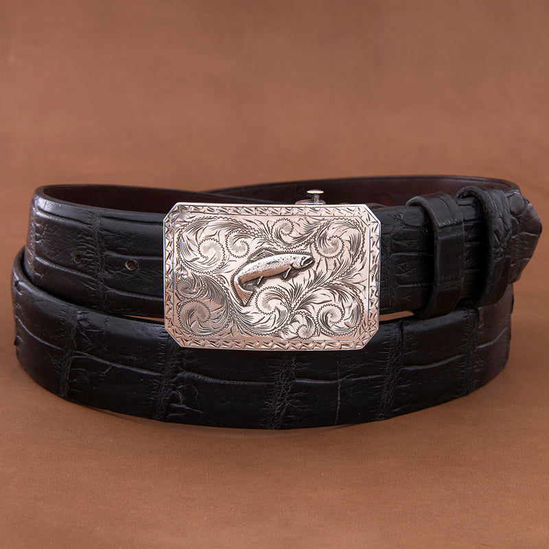 Mesa Western Buckle with Trout and Saw Tooth Border