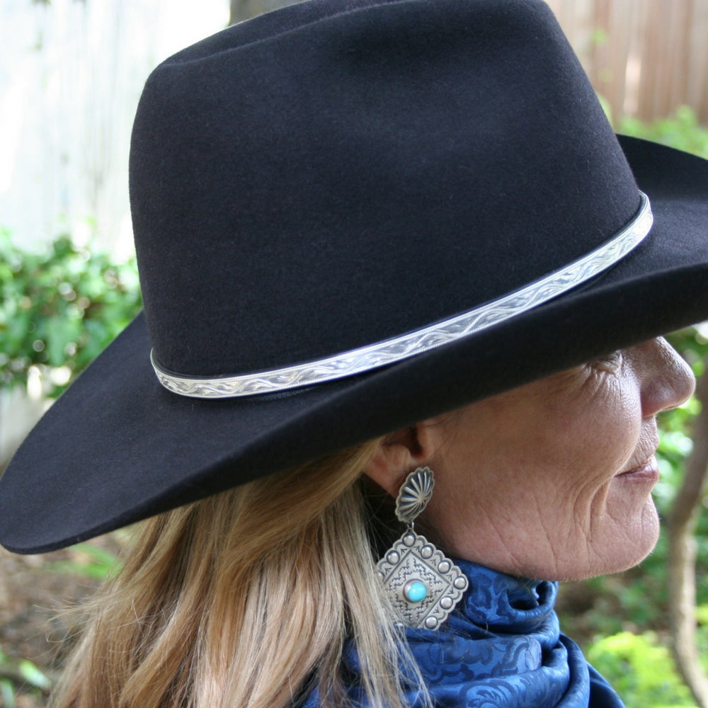 Montie Montana Sterling Silver Hatband on Black Leather