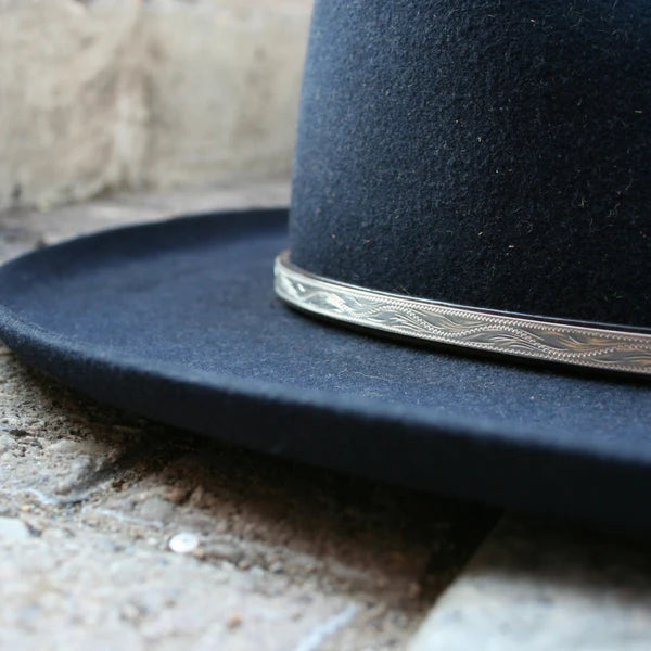 Montie Montana Sterling Silver Hatband on Chocolate Leather