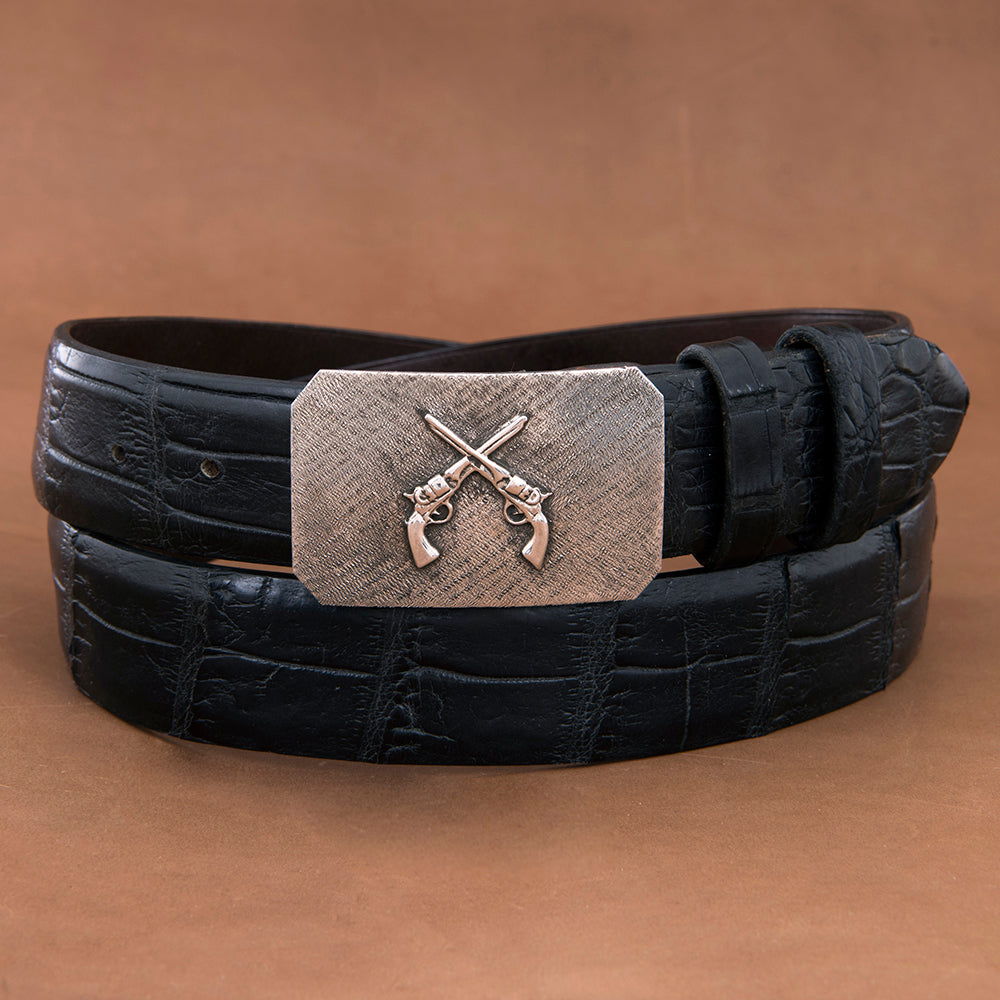 Plain Heavy Matte Buckle with Crossed Pistols
