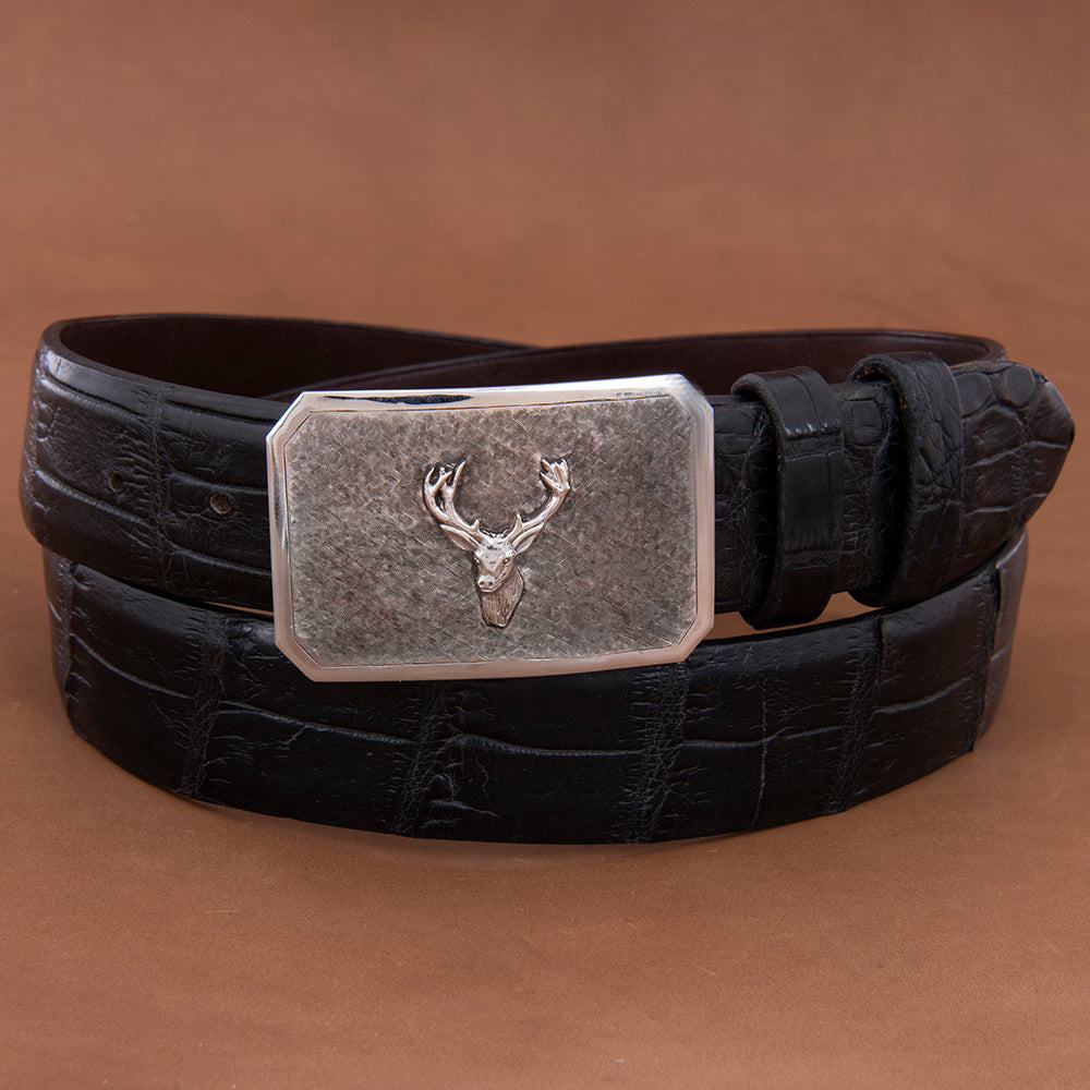 Plain Crosshatch Buckle with Deer and High Polished Border