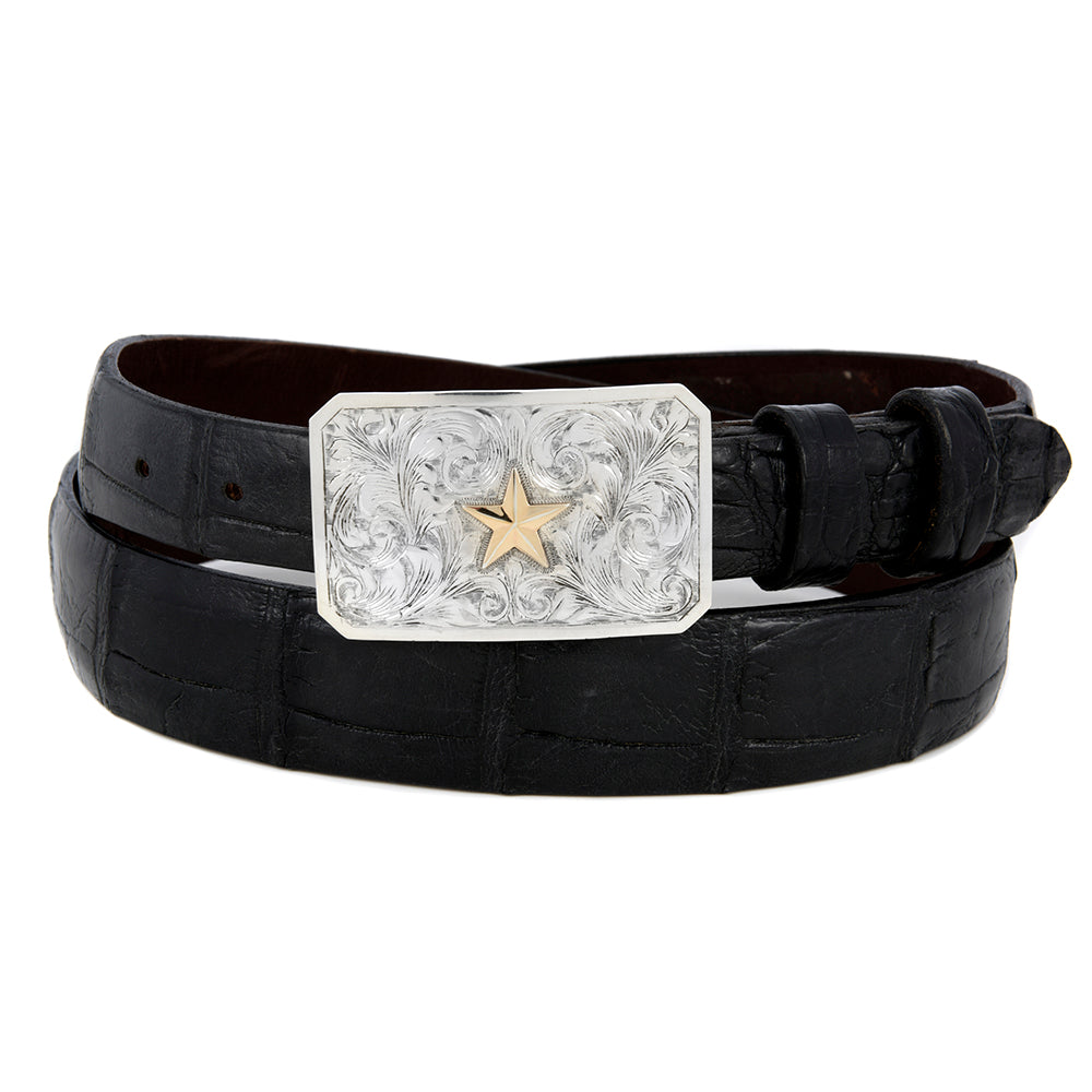 Plain Western Buckle with 14K Star and High Polished Border