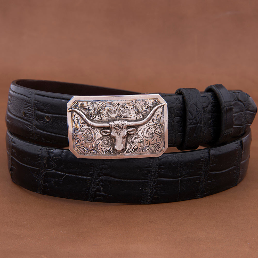 Plain Western Buckle with Steer and High Polished Border