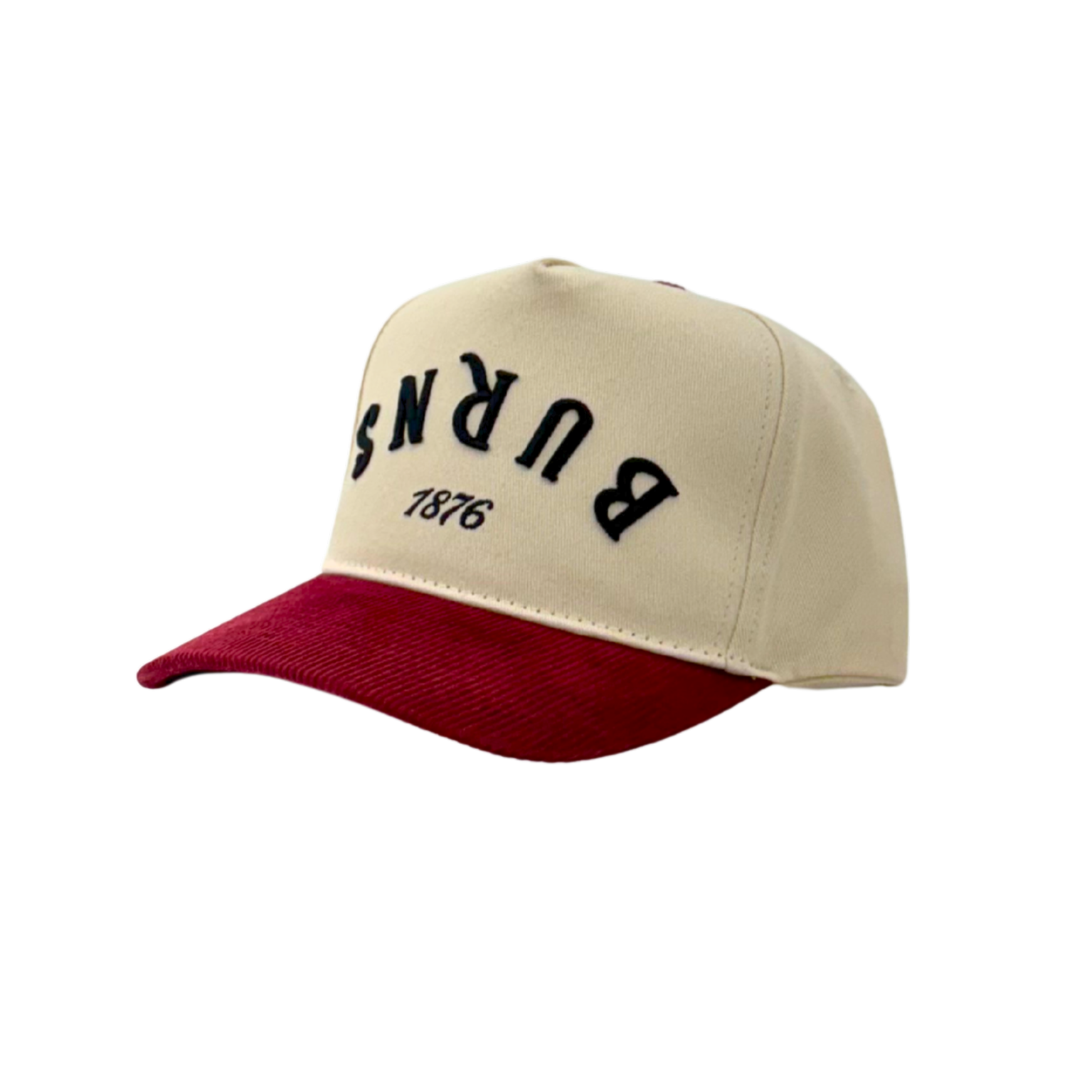 TRUWEAR RED COURDUROY BRIM WHITE BURNS 1876 BALL CAP