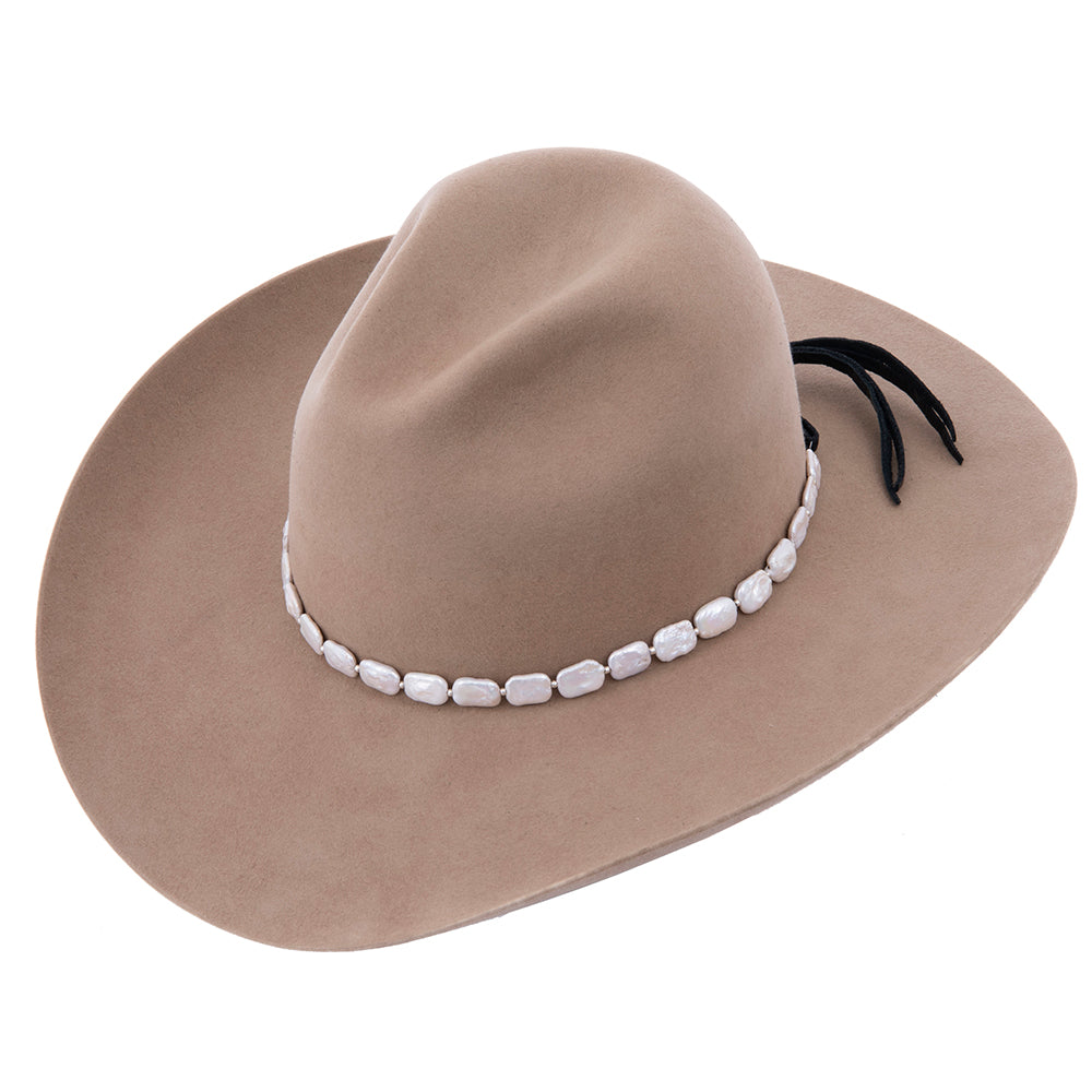 White Rectangle Fresh Water Pear Hatband with Silver Beads