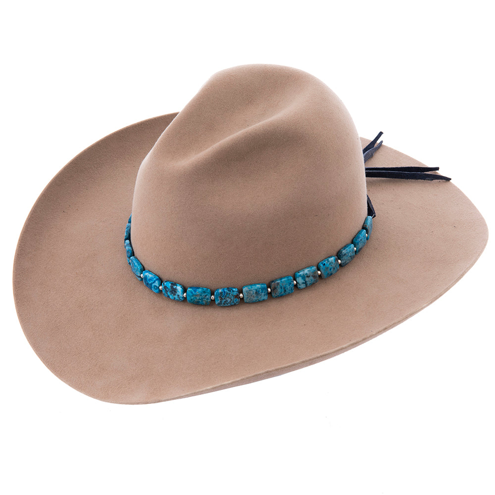 Square Chrysocolla Stone Hatband with Silver Beads