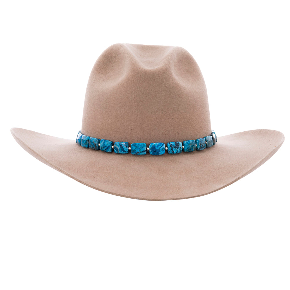 Square Chrysocolla Stone Hatband with Silver Beads