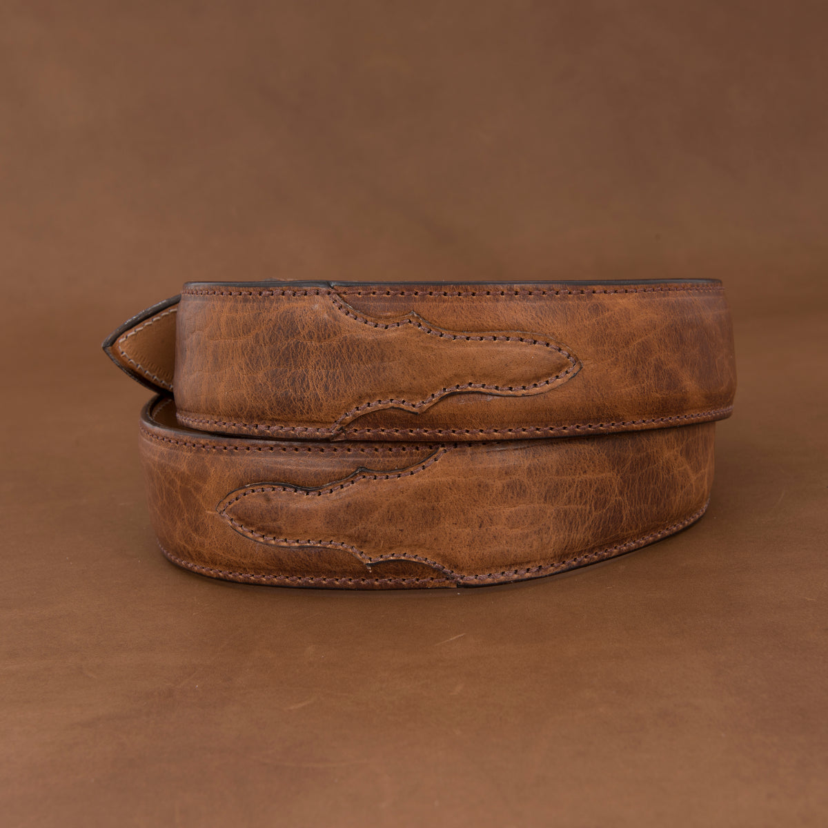 1 1/2" Cognac Bison Belt With Billets