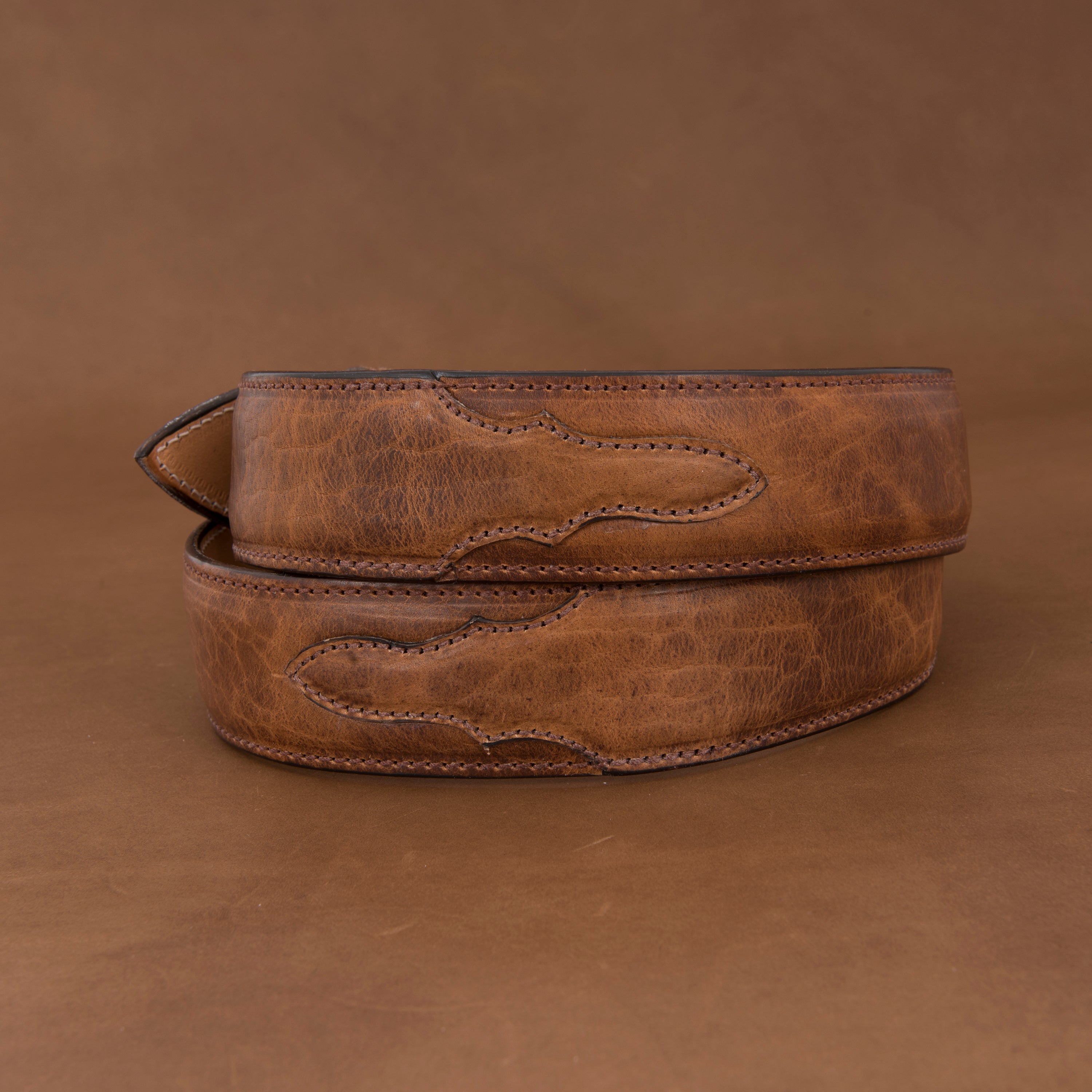1 1/2" Cognac Bison Belt With Billets