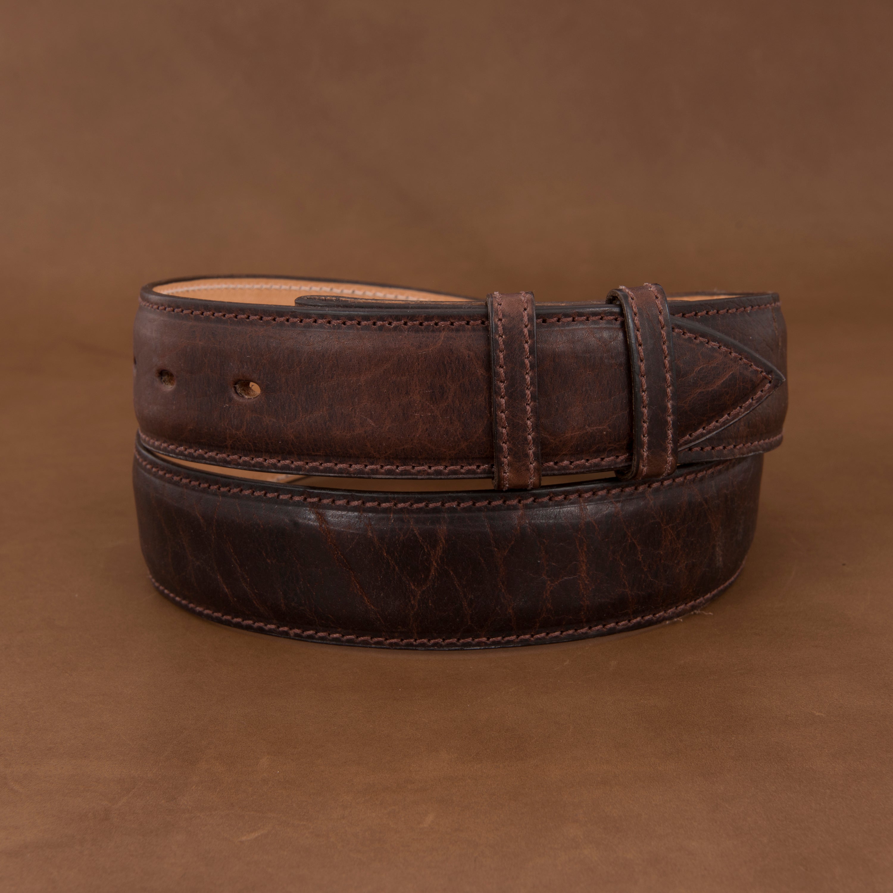 1 1/2" Mocha Bison Belt With Billets