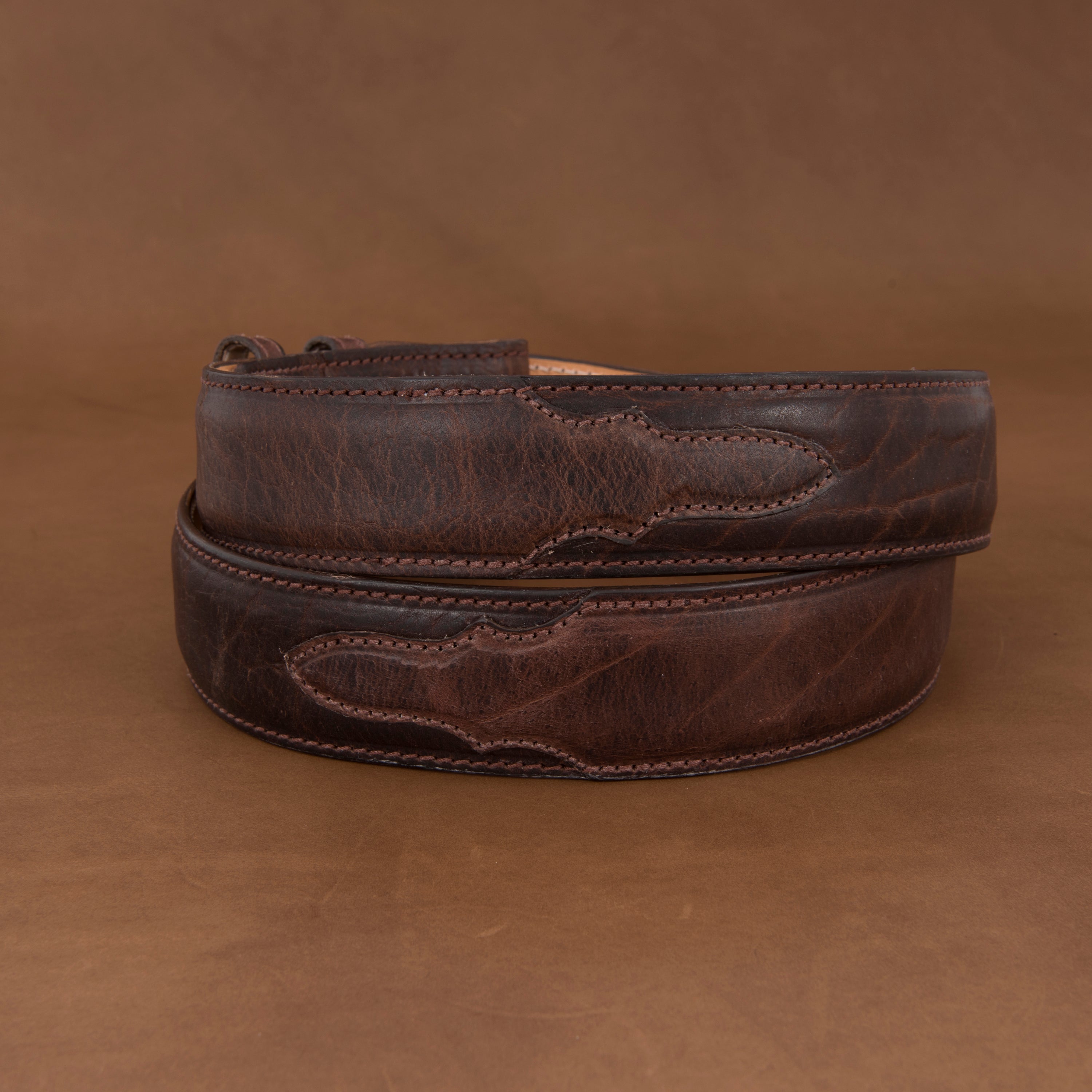 1 1/2" Mocha Bison Belt With Billets