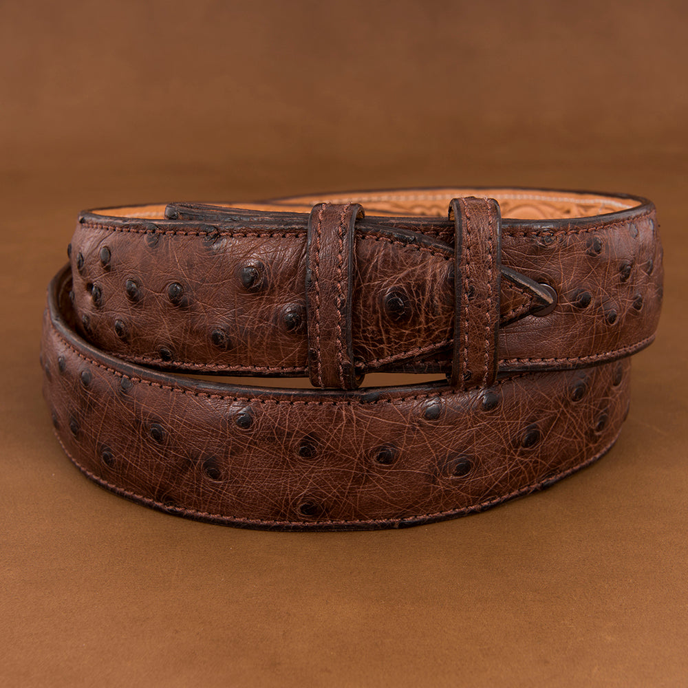 1 1/2" Full Quill Ostrich Kango Tobac Belt
