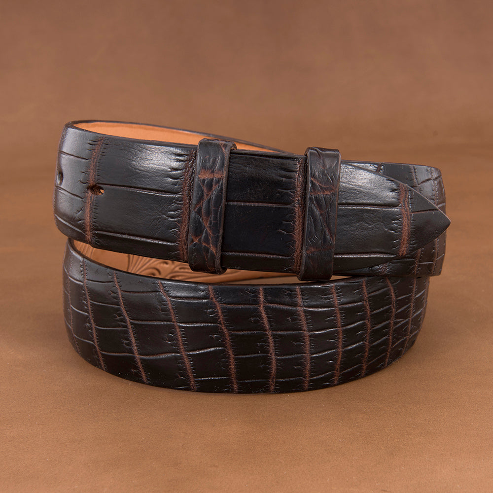 1 1/2" Nile Crocodile Two Tone Nicotine Belt