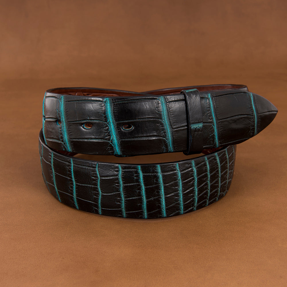 1 1/2" Black & Turquoise Nile Crocodile Belt