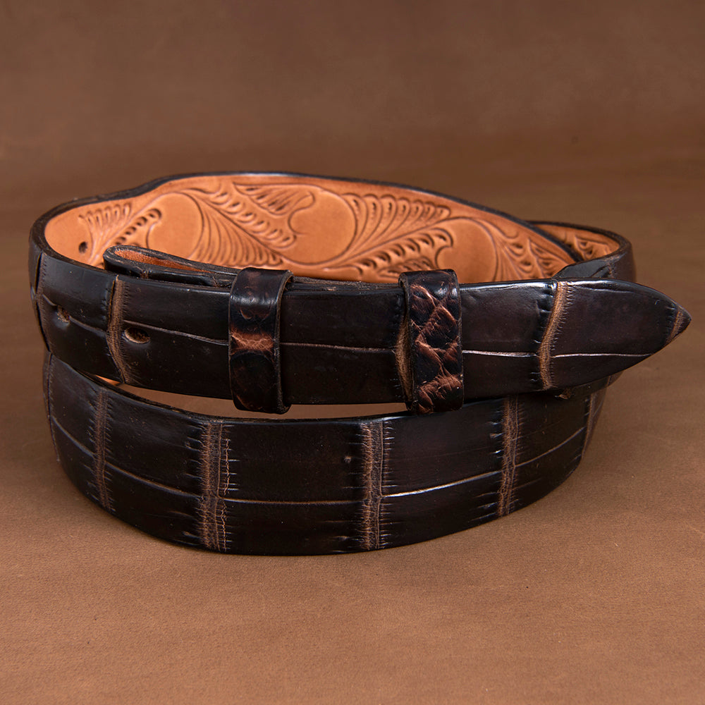 Tapered Two Toned Nile Crocodile Nicotine Belt
