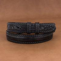 1 1/4" Black American Alligator Hand Tooled Lace Belt