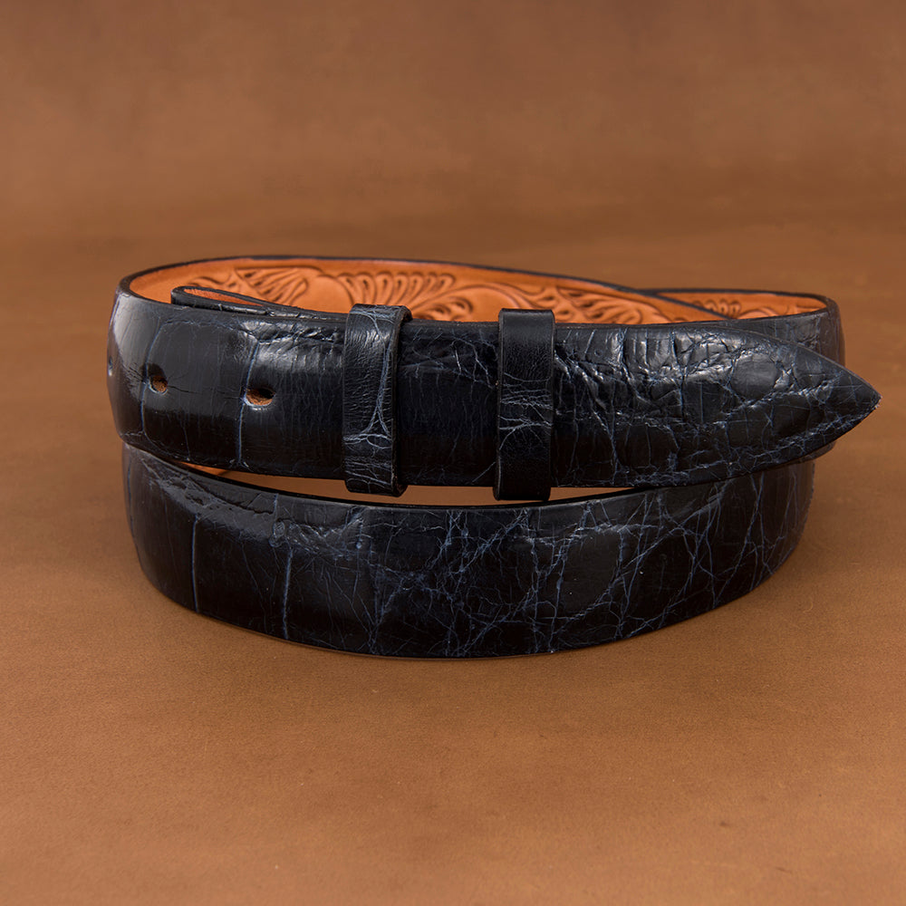 1 1/4" Navy Gloss Alligator Belt Gloss