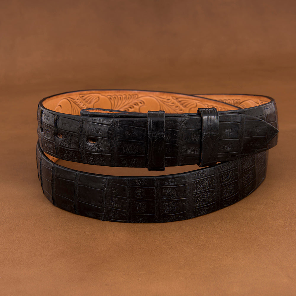 1 1/4" Black Gloss Caiman Tail Belt