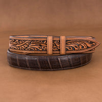 1 1/4" Chocolate Caiman Belt with Antique Brown Billets