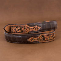 1 1/4" Chocolate Caiman Belt with Antique Brown Billets