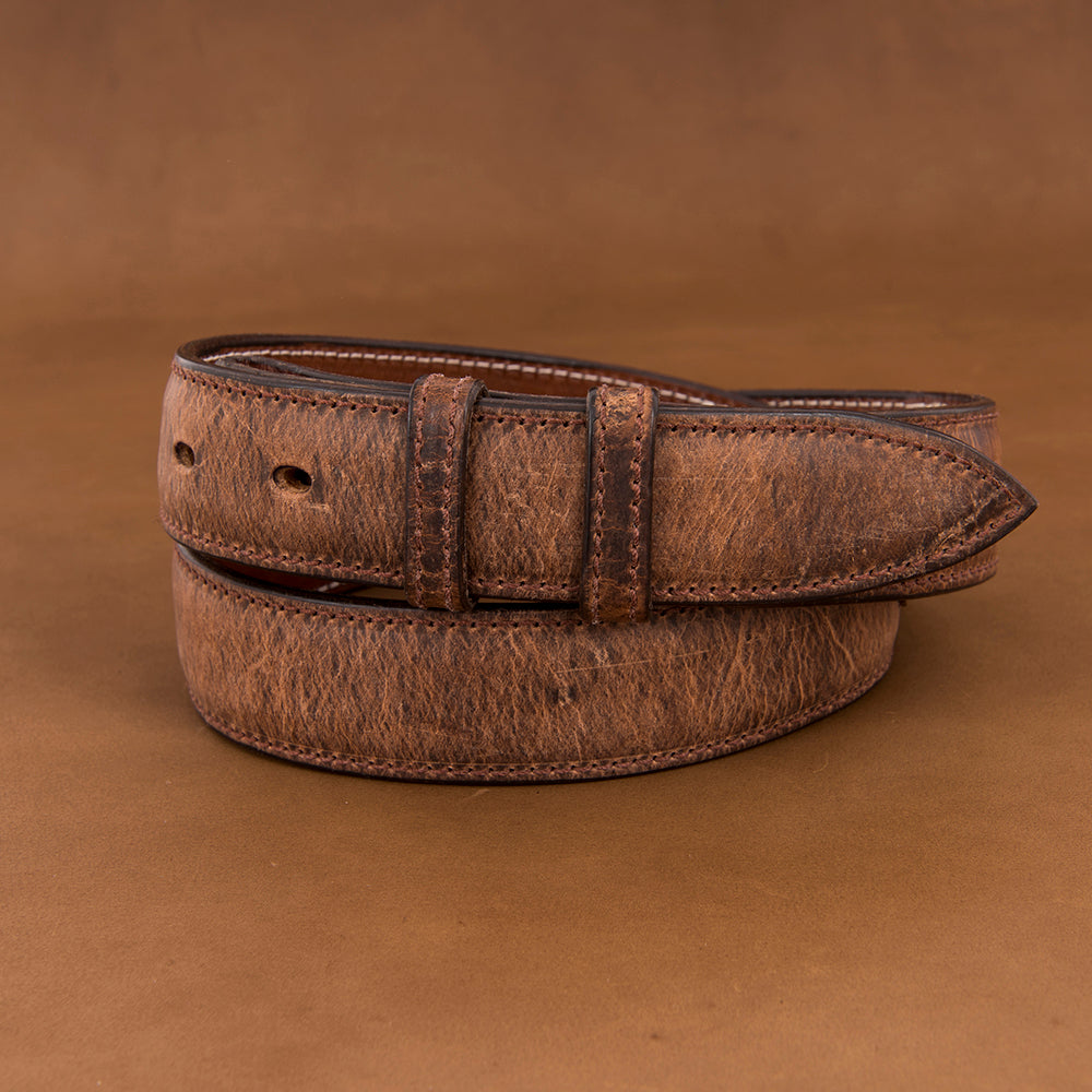 1 1/4" Cognac Bison Belt With Billets