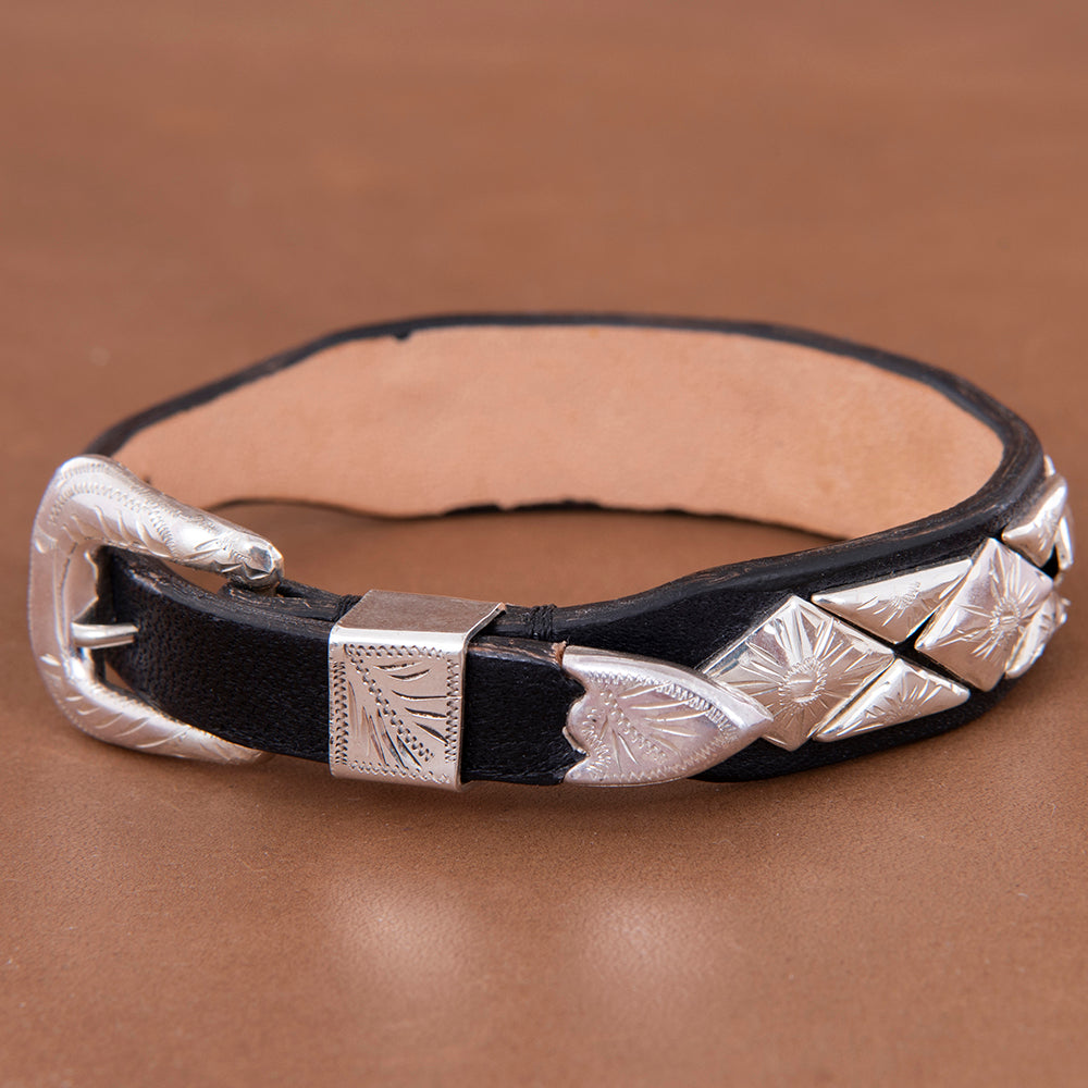 DIAMOND 1/2 DIAMOND BRACELET ON BLACK LEATHER