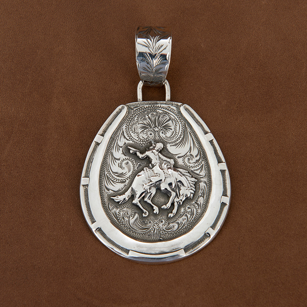 Bucking Bronco Horseshoe Pendant