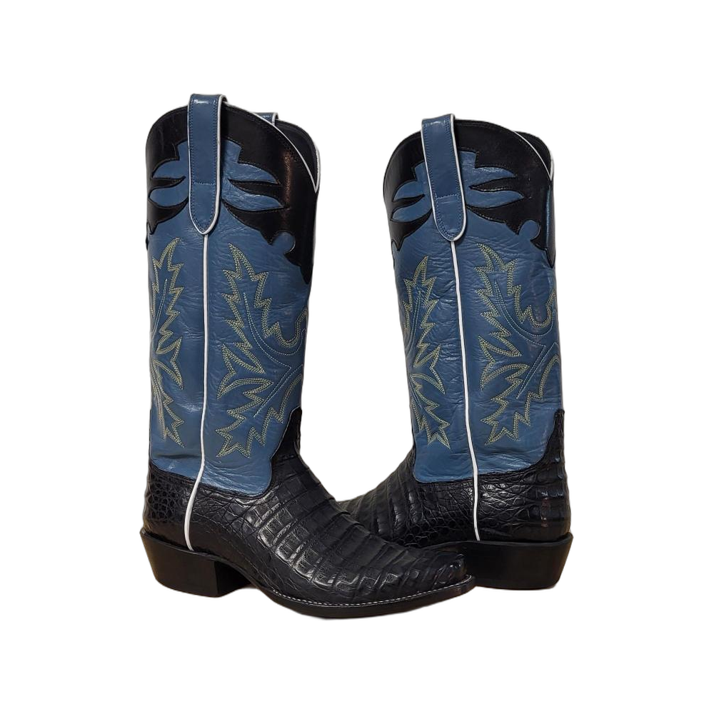 Men's Black Caiman Blue Kidskin Fern Cowboy Boot 8.5D