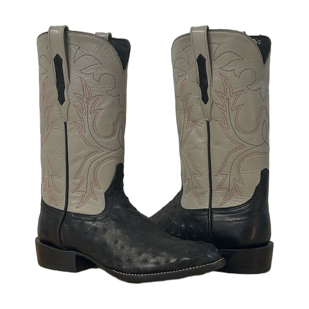 Men's Black FQ Ostrich Grey Kidskin Old Nugget Cowboy Boot
