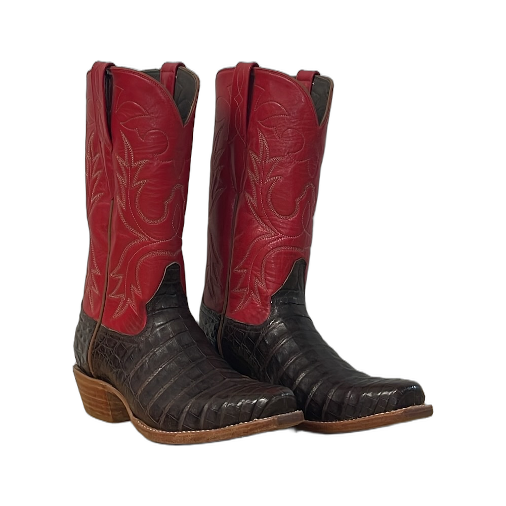 Men's Brown Belly Caiman Red Kidskin Old Nugget Cowboy Boot